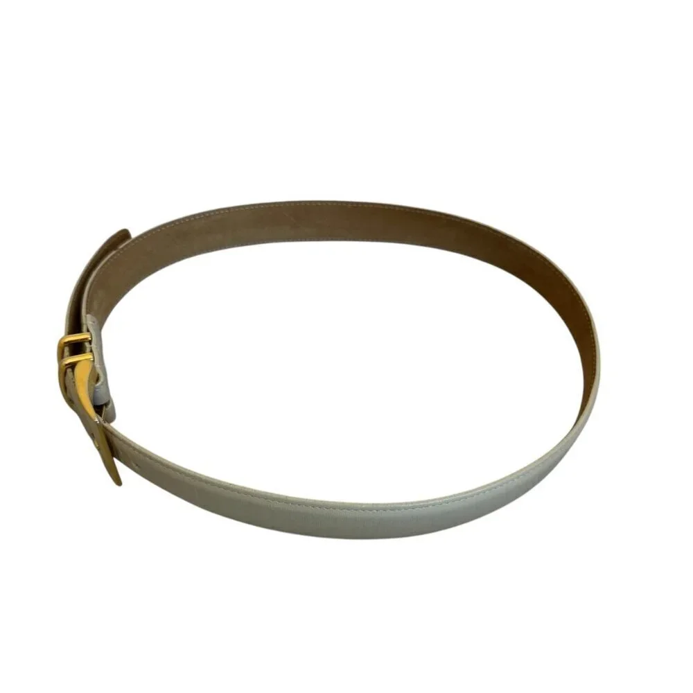 MCM Harken Leather Belt Classic Taupe Neutral Gold Embossed Buckle Size M/L